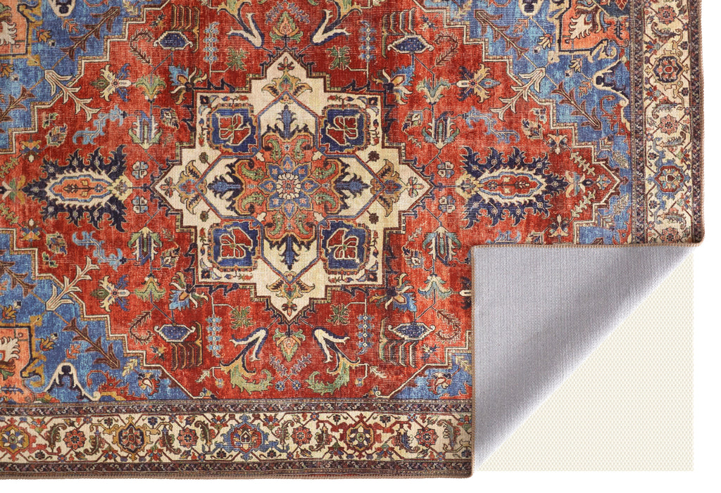 Percy Transitional Medallion Blue Red Ivory Area Rug (4' x 6')