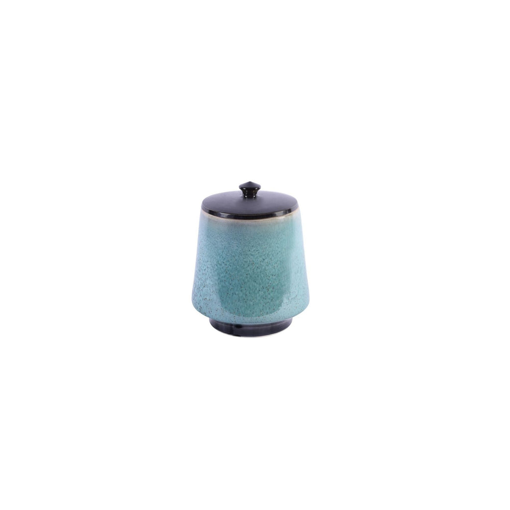 Reaction Glaze Crackled Blue Lidded Porcelain Jar Short