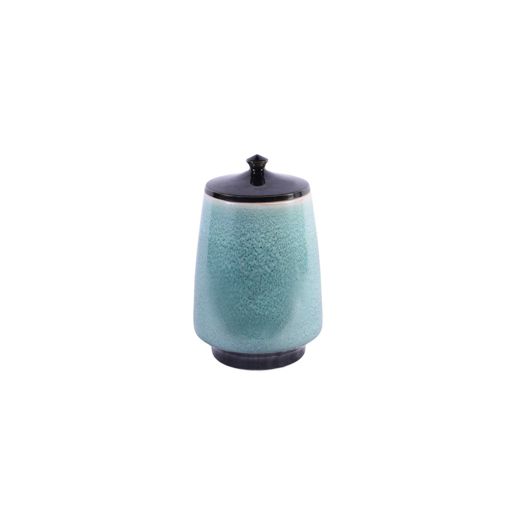 Reaction Glaze Crackled Blue Lidded Porcelain Jar Tall