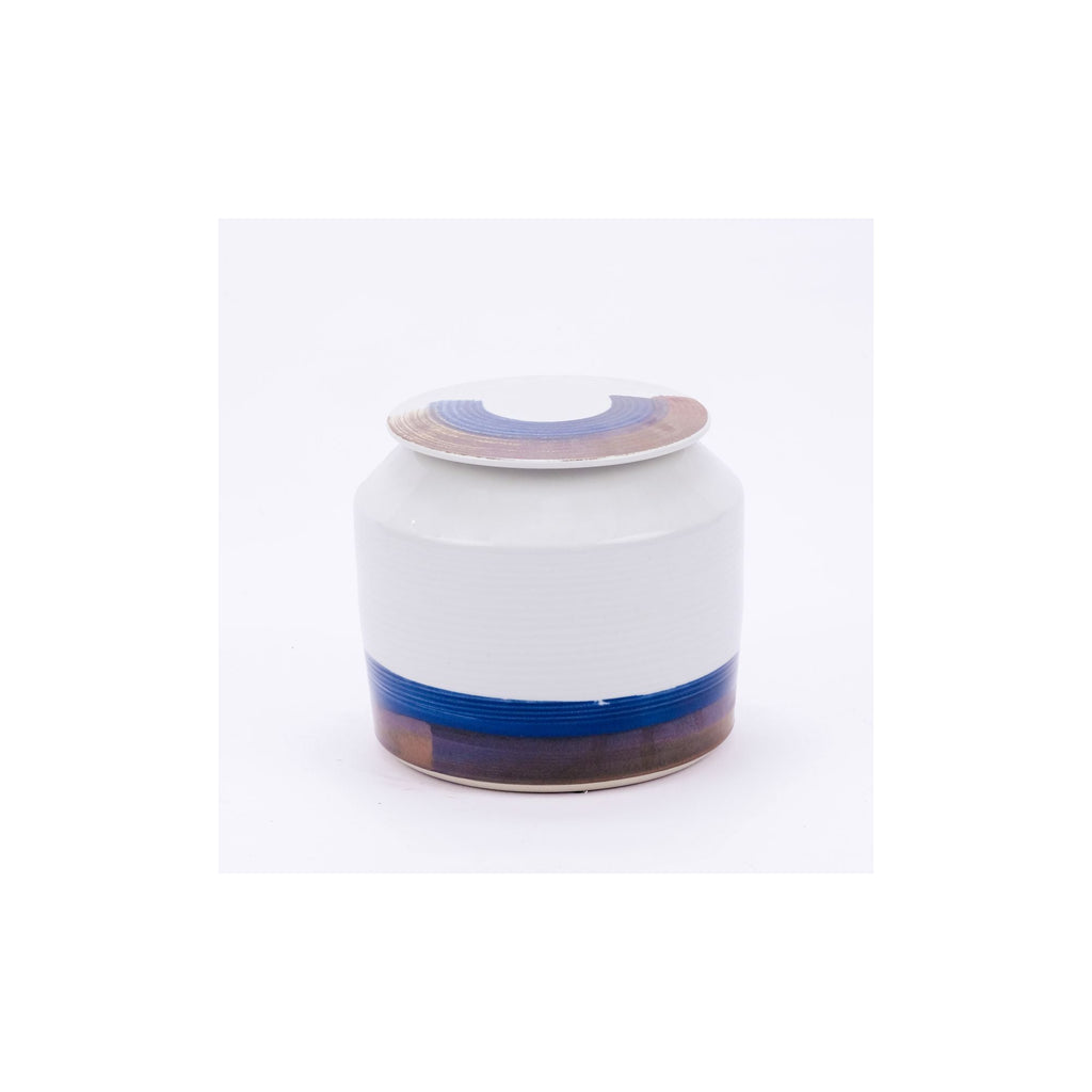 Blue and White Brushstroke Surrounding Cylinder Jar Short