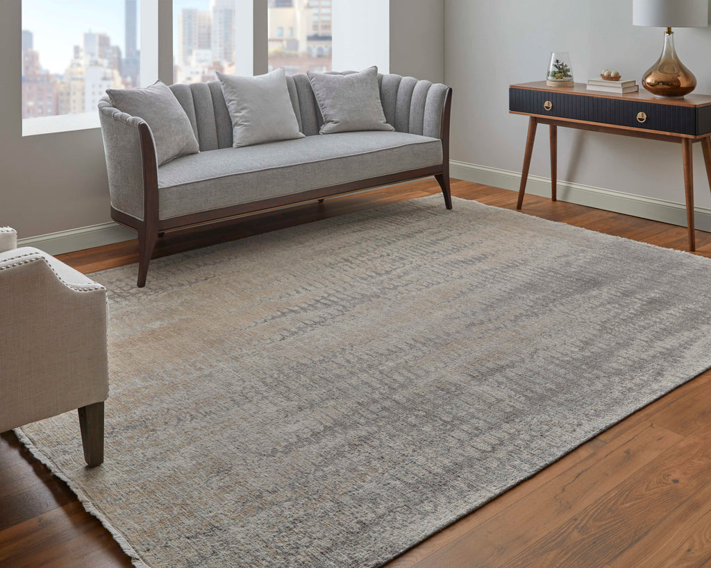 Riplee Modern Abstract Taupe Gray Orange Area Rug (11'6" x 15')