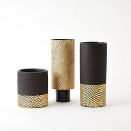 Java Footed Vase, Matte Black/Gold Metallic