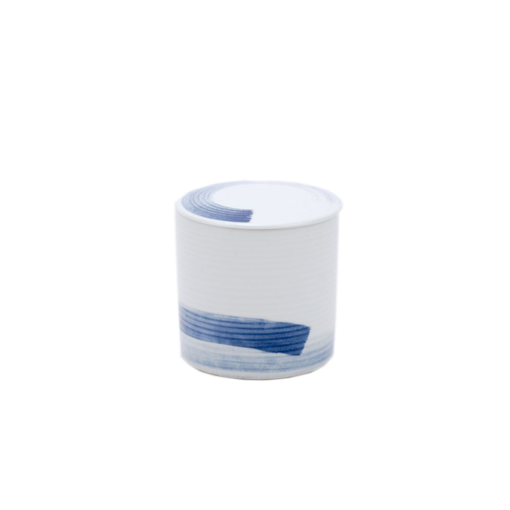 Blue and White Brushstroke Flat Lid Tea Jar Large