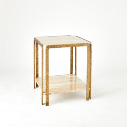 Kraft Side Table, Light Bronze with Travertine