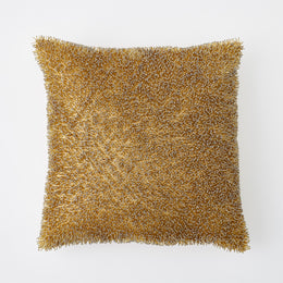 Golden Beaded Shag Pillow