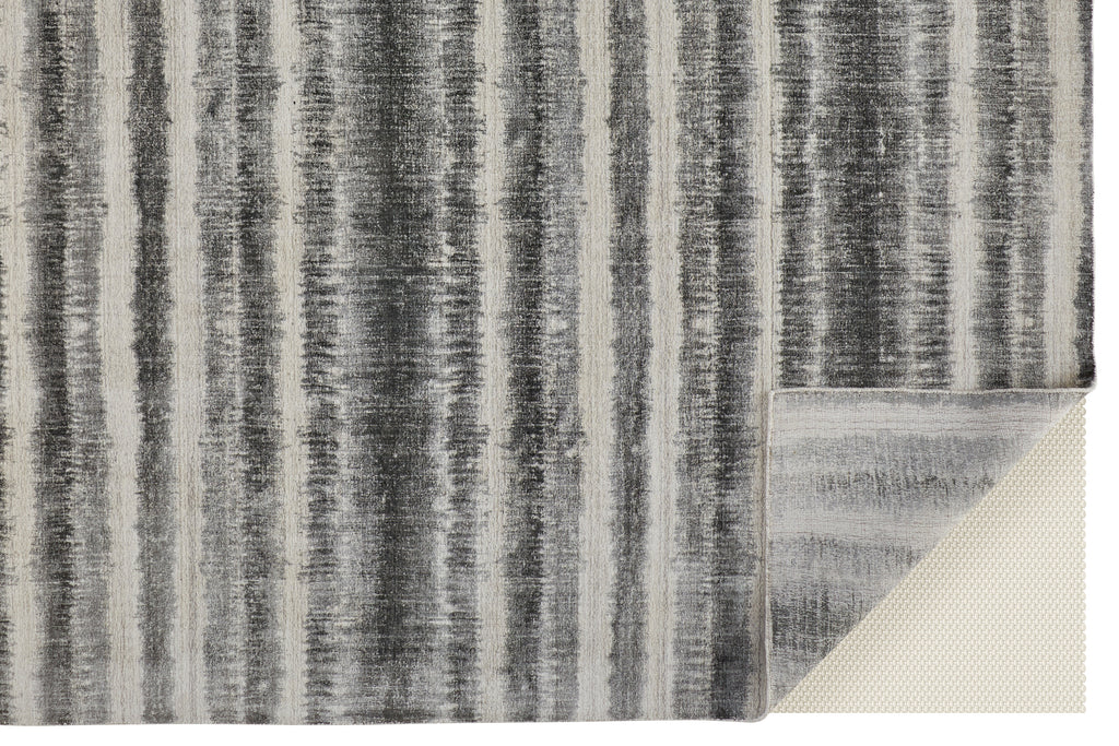 Mackay Transitional Stripes Gray Ivory Black Area Rug (9' x 12')