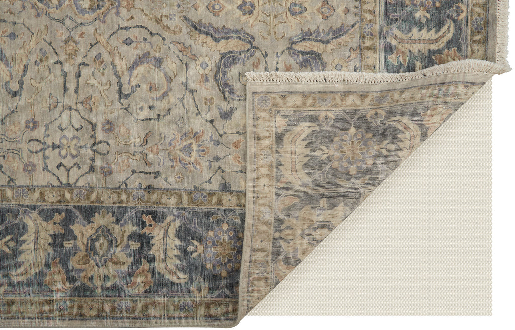 Marabel Traditional Damask Tan Blue Gray Area Rug (7'9" x 9'9")