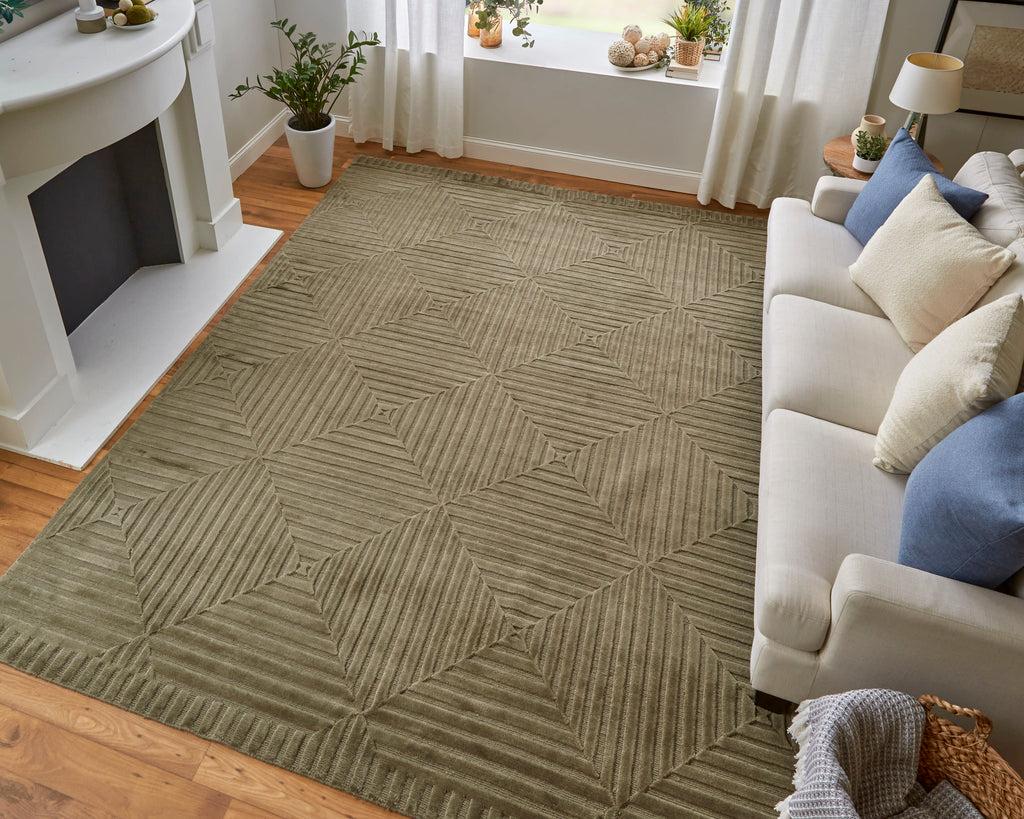 Channels Modern Geometric Green Taupe Blue Area Rug (7'9" x 9'9")