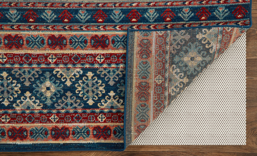 Nolan Transitional Diamond Blue Red Ivory Area Rug (6'5" x 9'6")