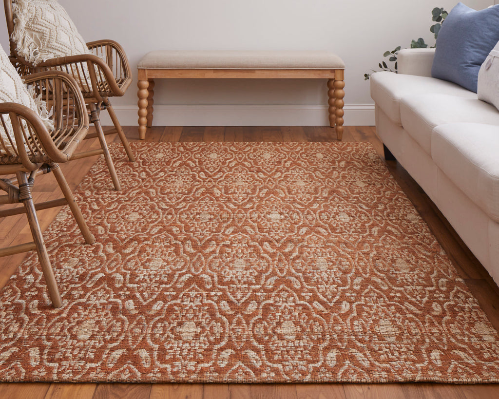 Lilliana Transitional Geometric Orange Tan Area Rug (5' x 8')