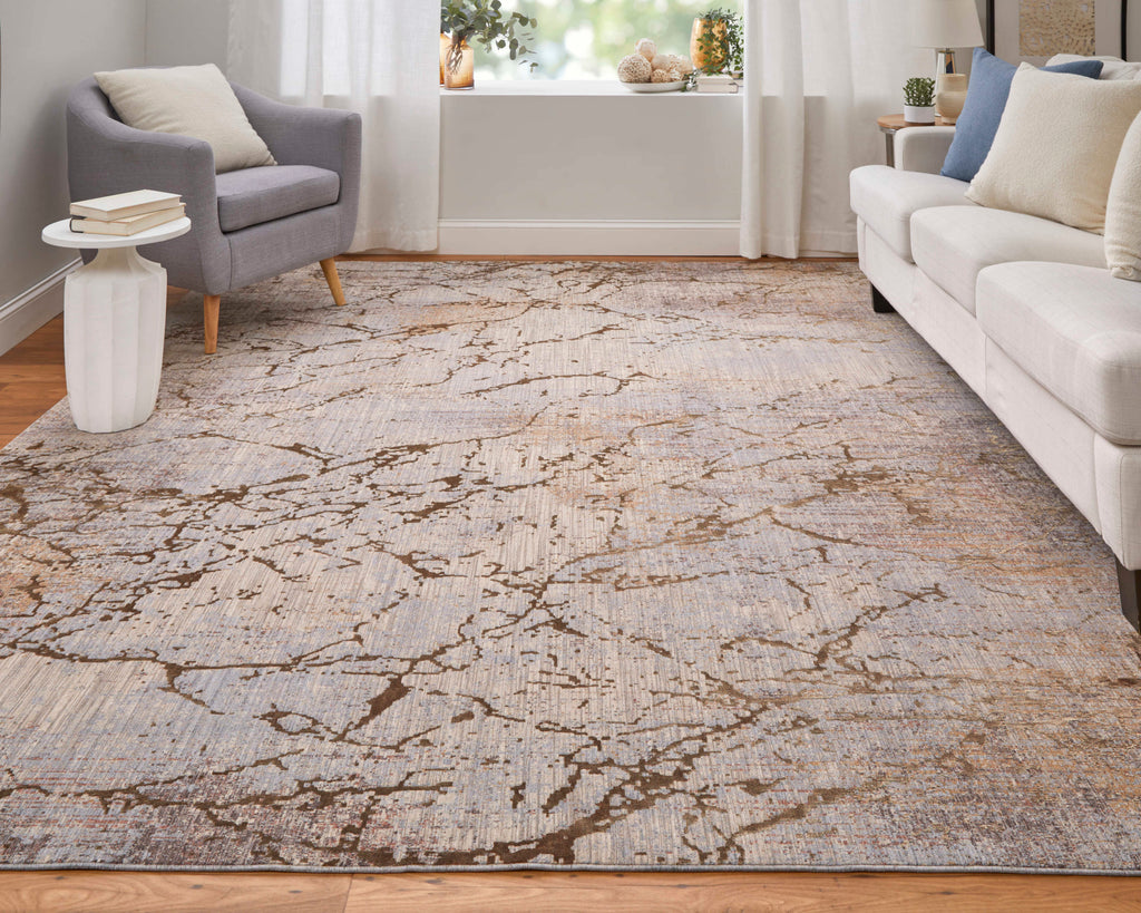 Pryor Modern Abstract Brown Taupe Tan Area Rug (7'10" x 10')