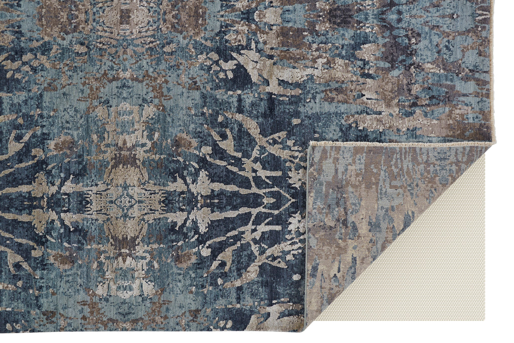 Banbury Transitional Damask Blue Ivory Taupe Area Rug (7'9" x 9'9")