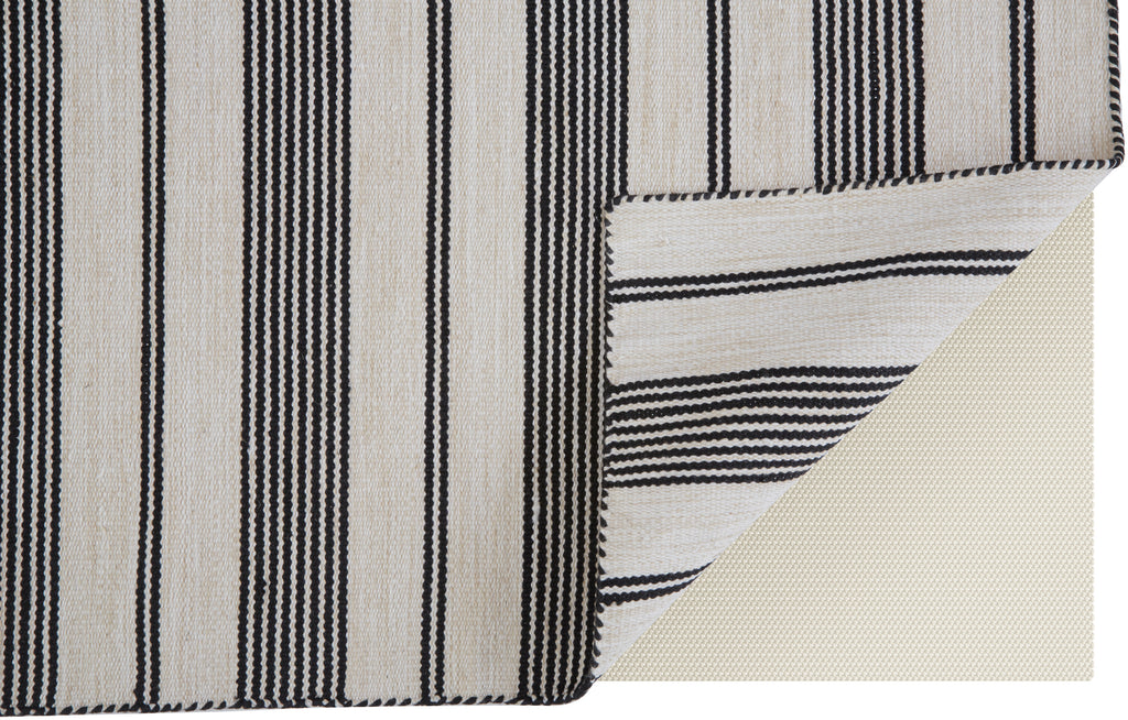 Duprine Transitional Stripes Black White Ivory Area Rug (5' x 8')