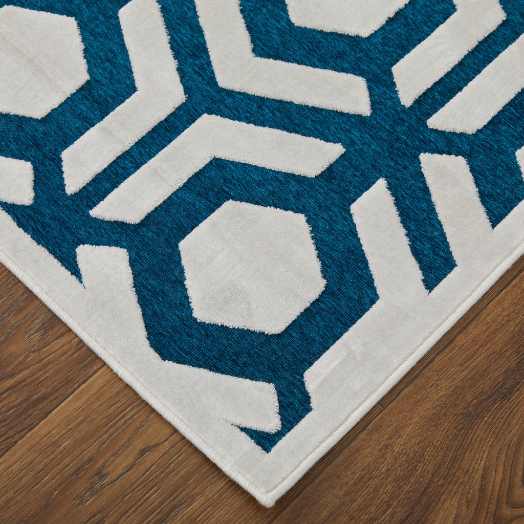 Saphir Mira Modern Geometric Blue Green White Area Rug (1'9" x 2'10" / Pattern 1)