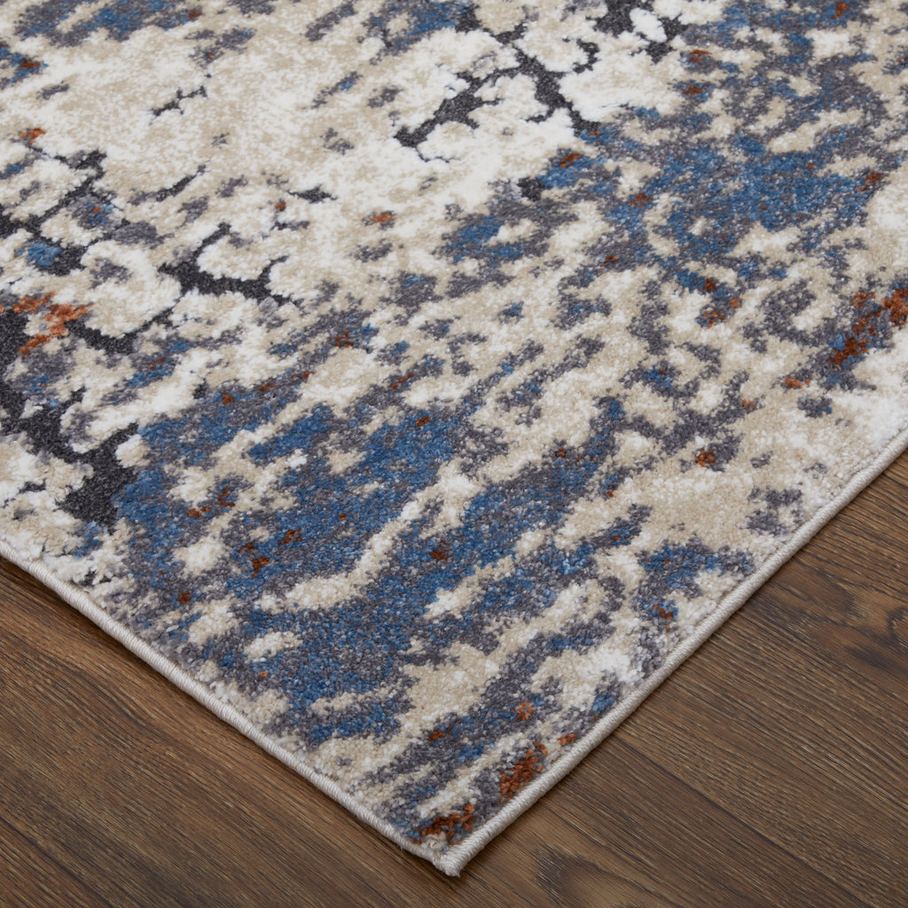 Gilmore Modern Abstract Ivory Blue Gray Area Rug (2' x 3')