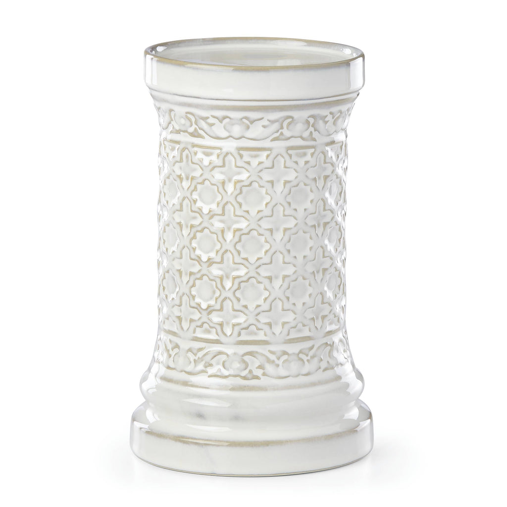 Global Tapestry Pillar Candleholder White 8"