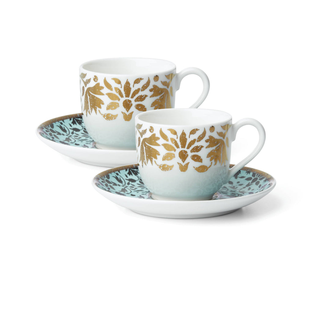 Global Tapestry Aquamarine Espresso Cup & Saucer Set of 2