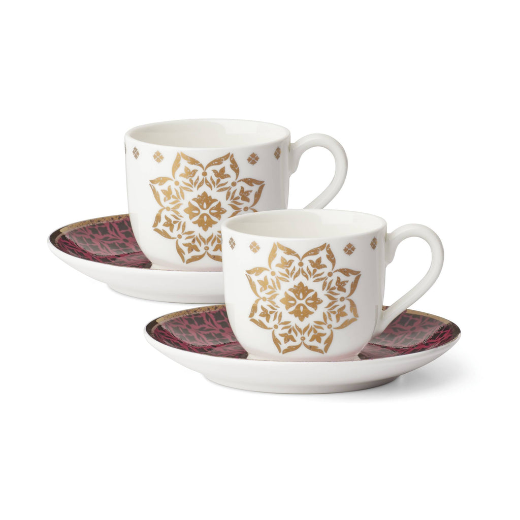 Global Tapestry Garnet Espresso Cup & Saucer Set of 2