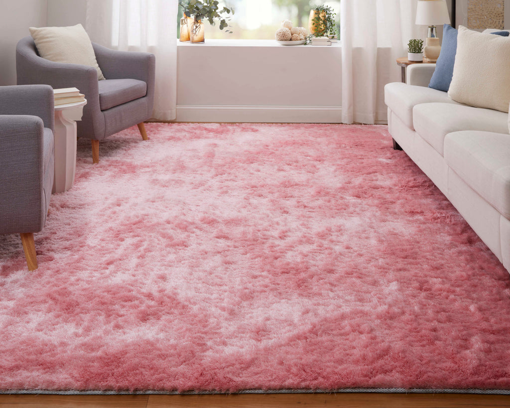 Indochine Modern Solid Pink Area Rug (7'6" x 9'6" / Pattern 2)