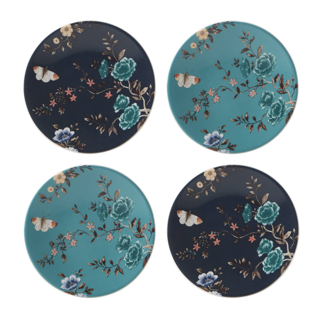 Sprig & Vine Tidbit Plate Navy/Turqoise Set of 4