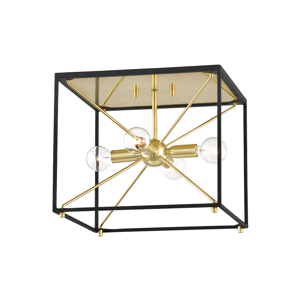 Glendale 4 Light Chandelier - Aged Brass/Black