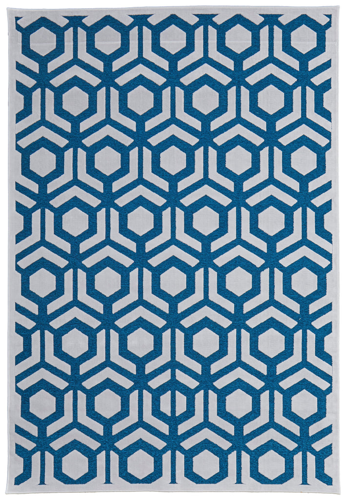 Saphir Mira Modern Geometric Blue Green White Area Rug (7'6" x 10'6" / Pattern 1)