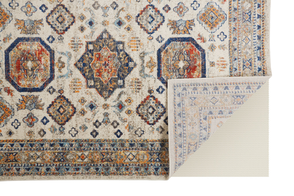 Bellini Transitional Medallion Ivory Orange Blue Area Rug (5'3" x 7'6")