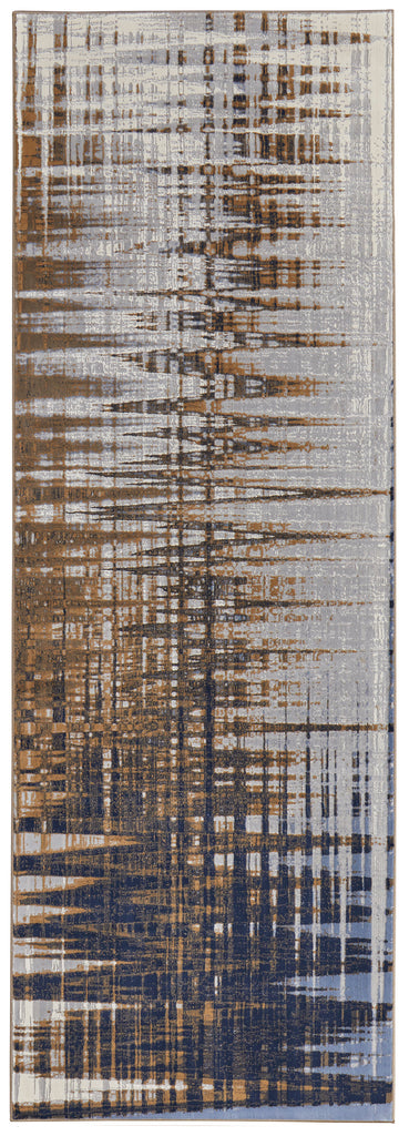 Clio Modern Abstract Blue Orange Gray Area Rug (2'9" x 7'10")