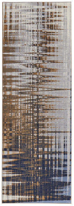 Clio Modern Abstract Blue Orange Gray Area Rug (10' x 13'2")