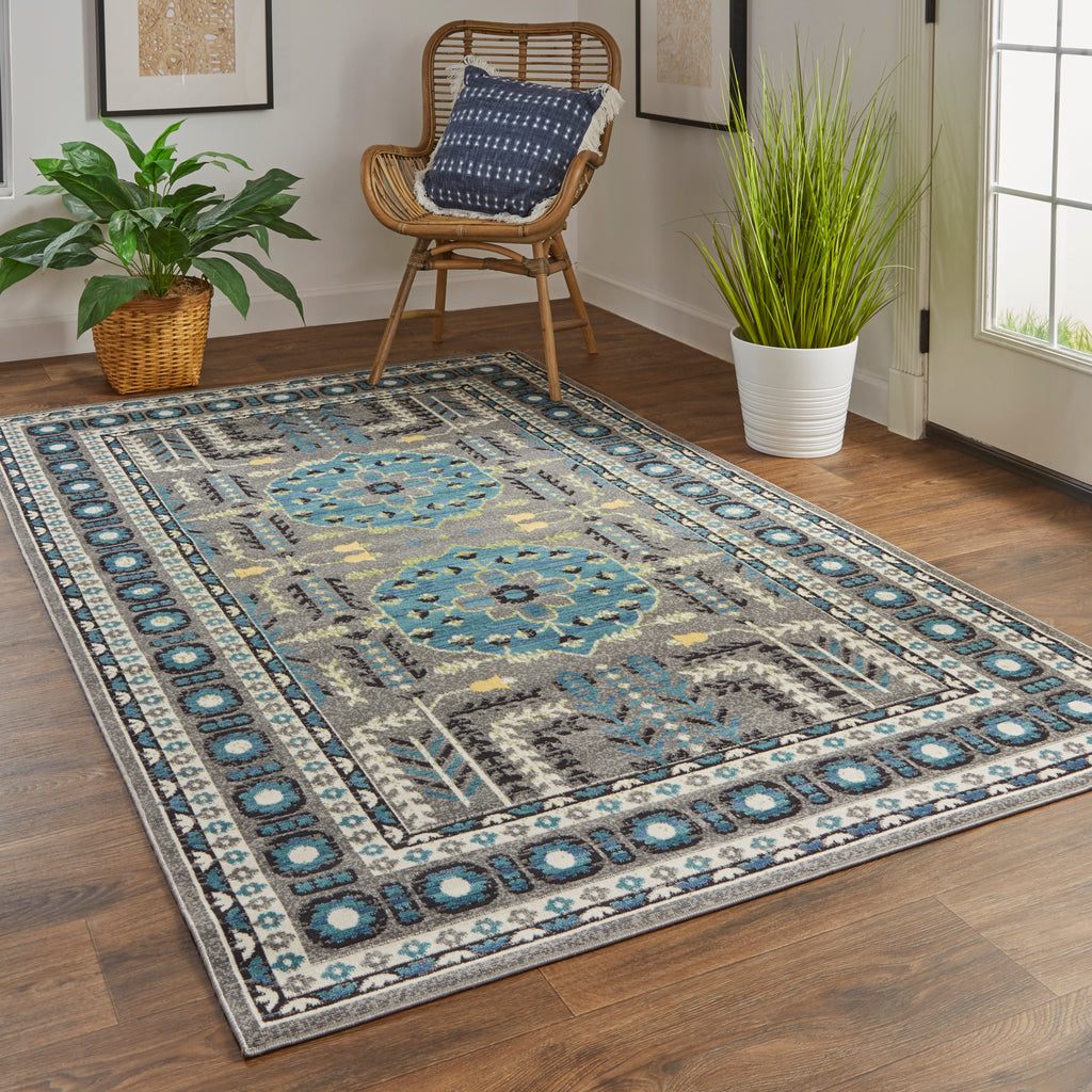 Foster Transitional Medallion Gray Blue Green Area Rug (10' x 13'2")