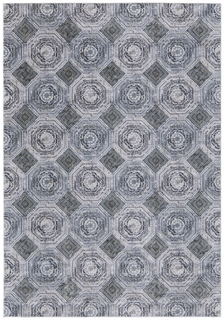 Marigold Transitional Geometric Gray Blue White Area Rug (8' x 11')