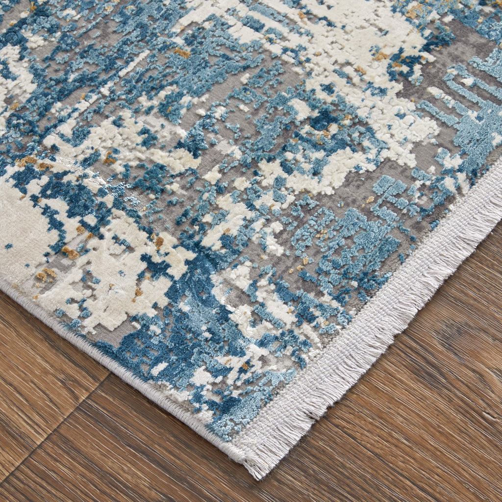 Cadiz Modern Abstract Ivory Tan Blue Area Rug (3'1" x 10')