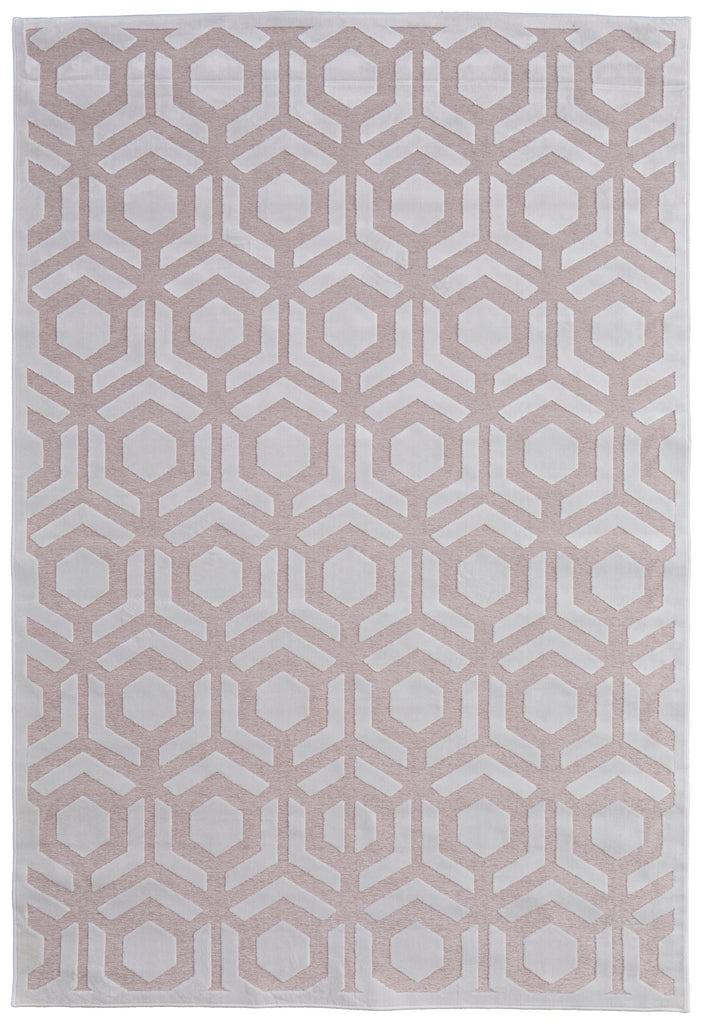 Saphir Mira Modern Geometric Pink White Area Rug (7'6" x 10'6" / Pattern 1)