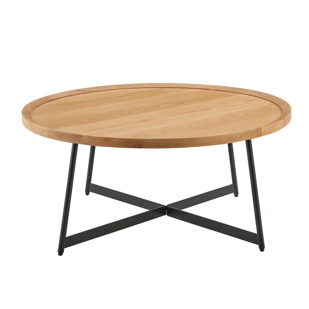 Niklaus Round Coffee Table, Oak and Black Base