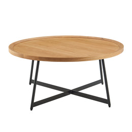 Niklaus Round Coffee Table, Oak and Black Base