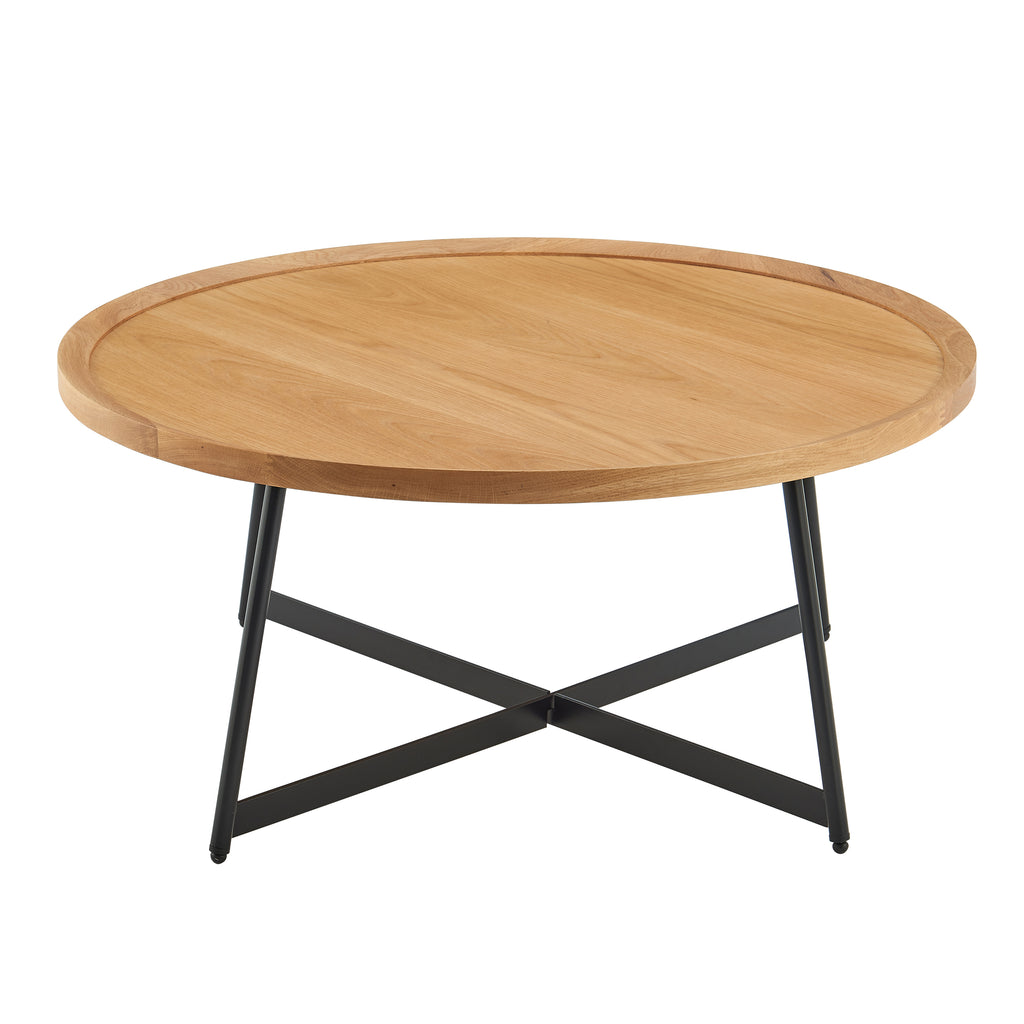 Niklaus Round Coffee Table, Oak and Black Base