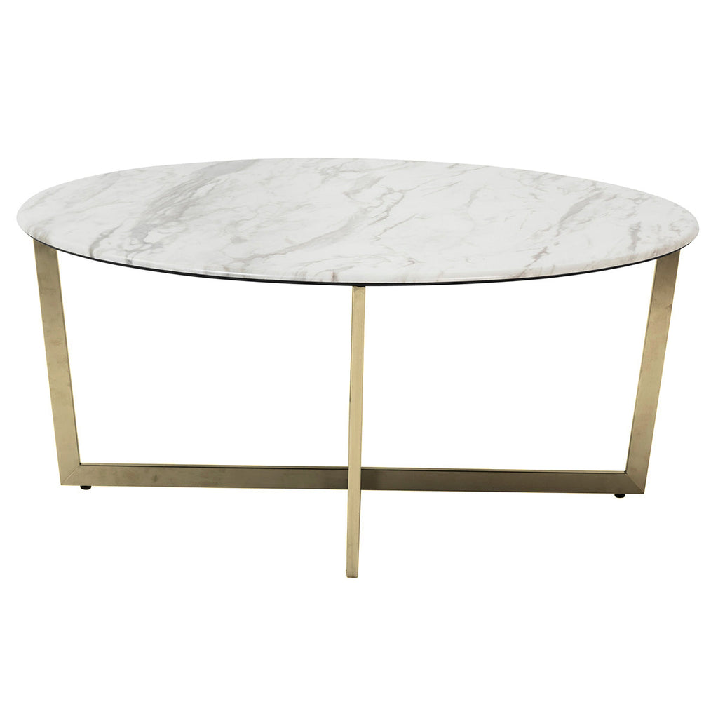 Llona 36" Round Coffee Table - White,Matte Gold