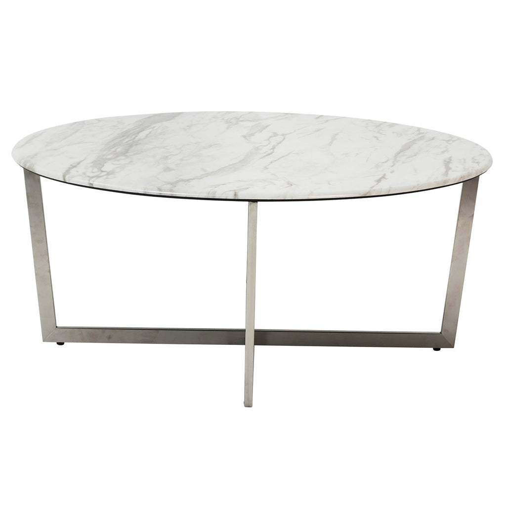 Llona 36" Round Coffee Table - White,Brushed Stainless Steel