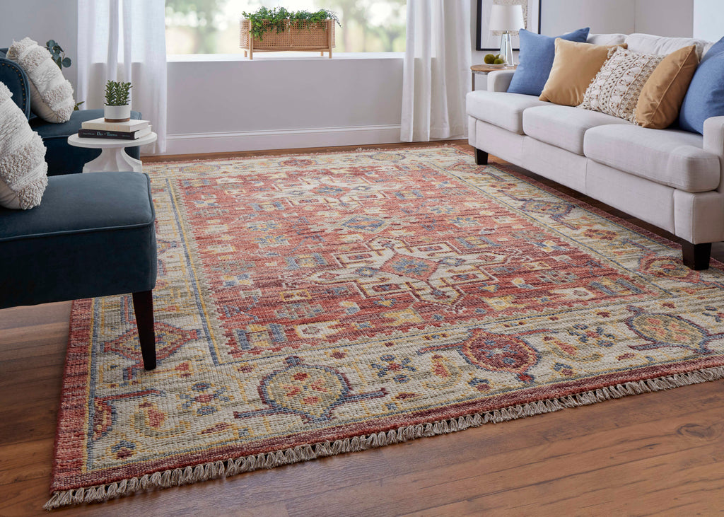 Fillmore Transitional Medallion Red Ivory Gold Area Rug (5' x 8')