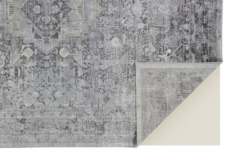 Sarrant Transitional Medallion Gray Silver Ivory Area Rug (7'10" x 9'10" / Pattern 1)