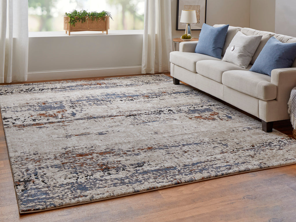 Gilmore Modern Abstract Ivory Blue Gray Area Rug (2' x 3')