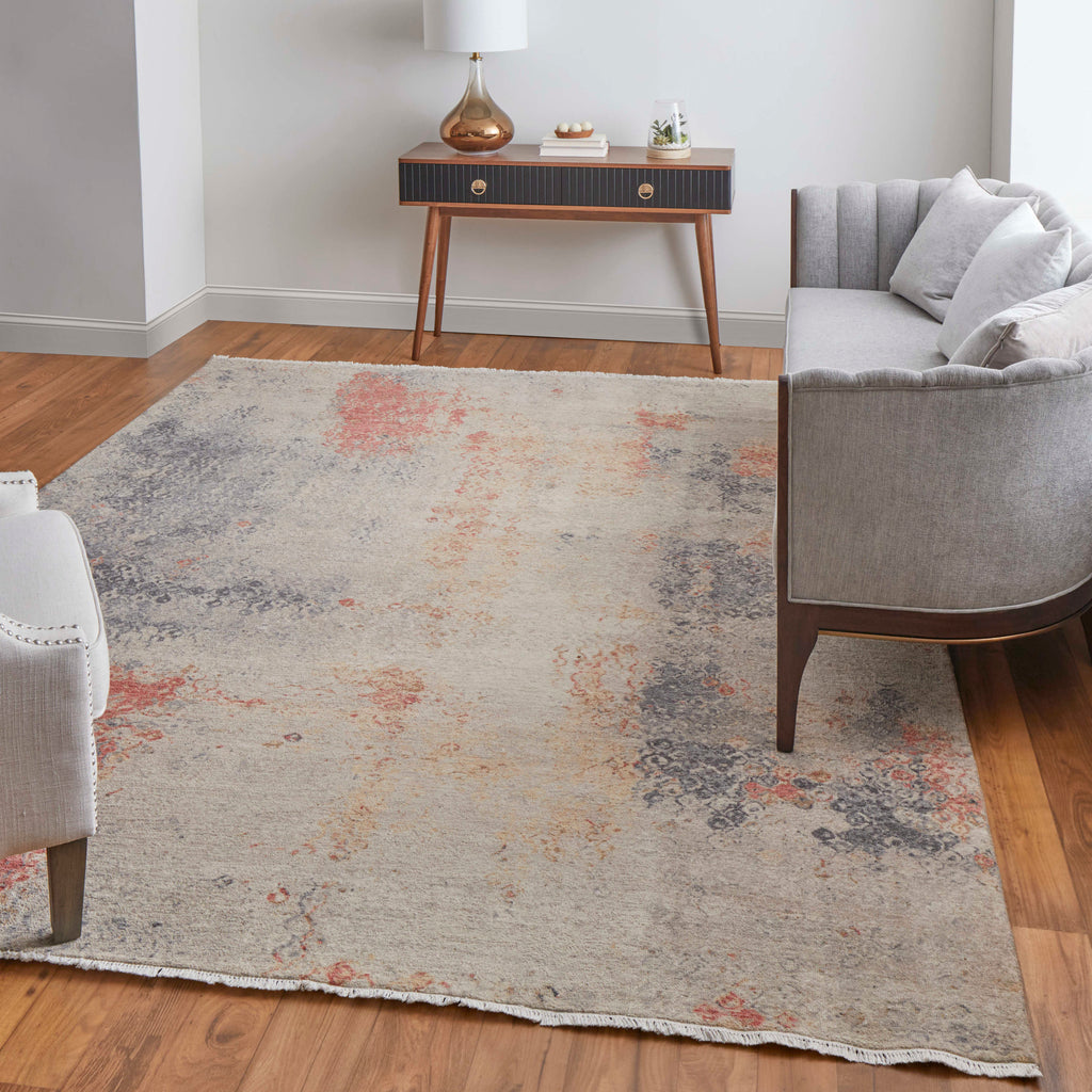 Riplee Modern Distressed Ivory Blue Red Area Rug (11'6" x 15')