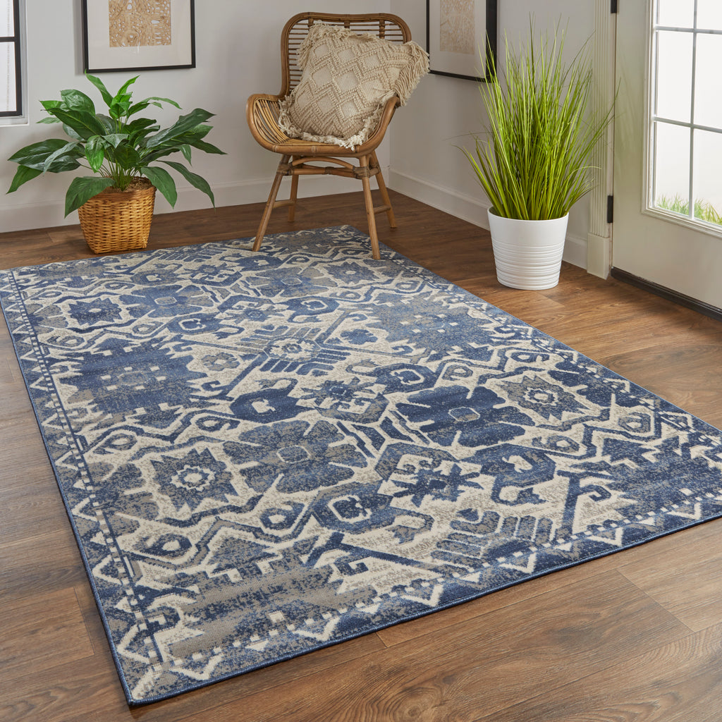 Foster Transitional Oriental Blue Brown Ivory Area Rug (1'8" x 2'10")