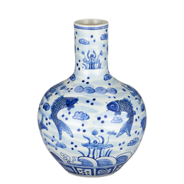 South Sea Blue & White Long Neck Vase