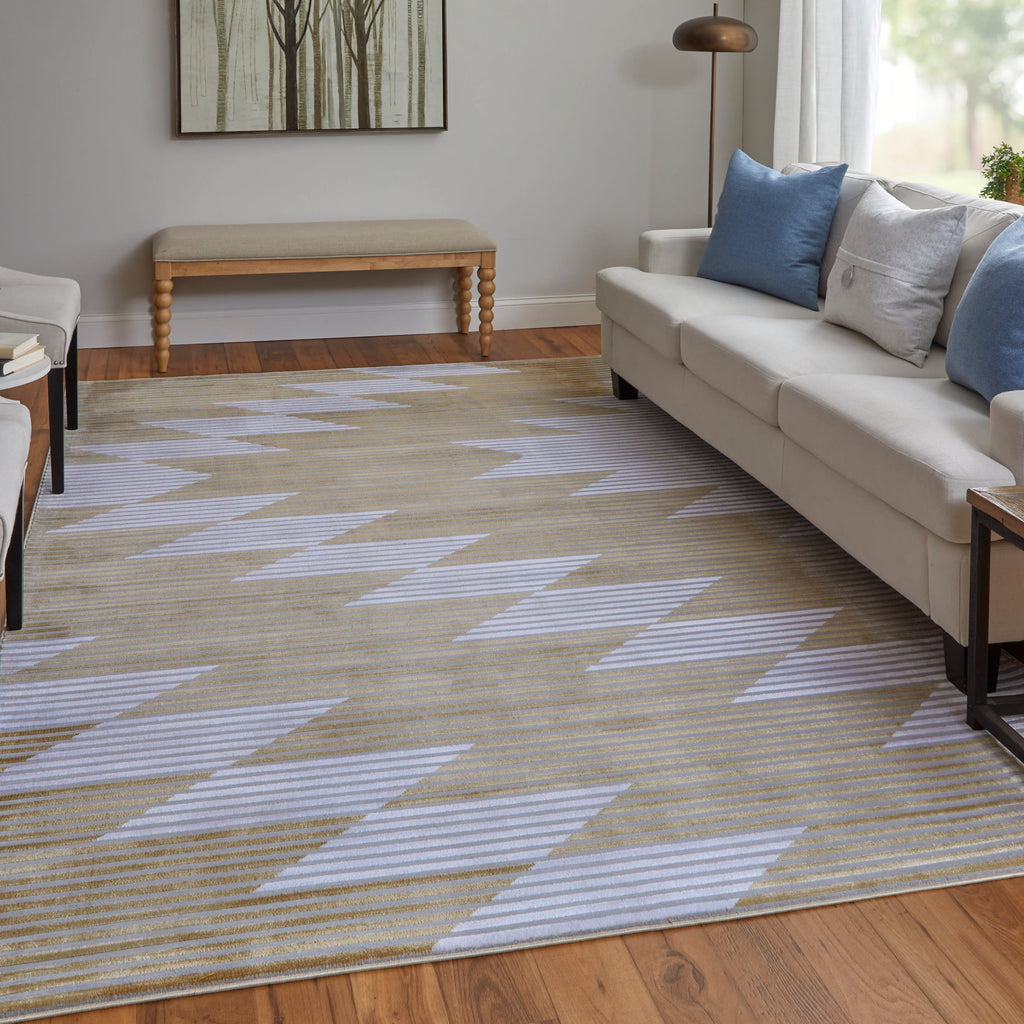 Marigold Modern Geometric Gold Gray White Area Rug (10'4" x 13'6")