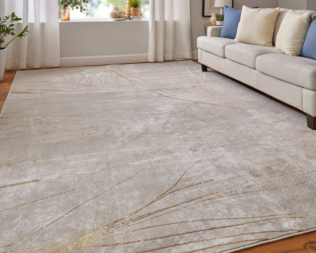 Waldor Modern Abstract Taupe Brown Silver Area Rug (5' x 8')