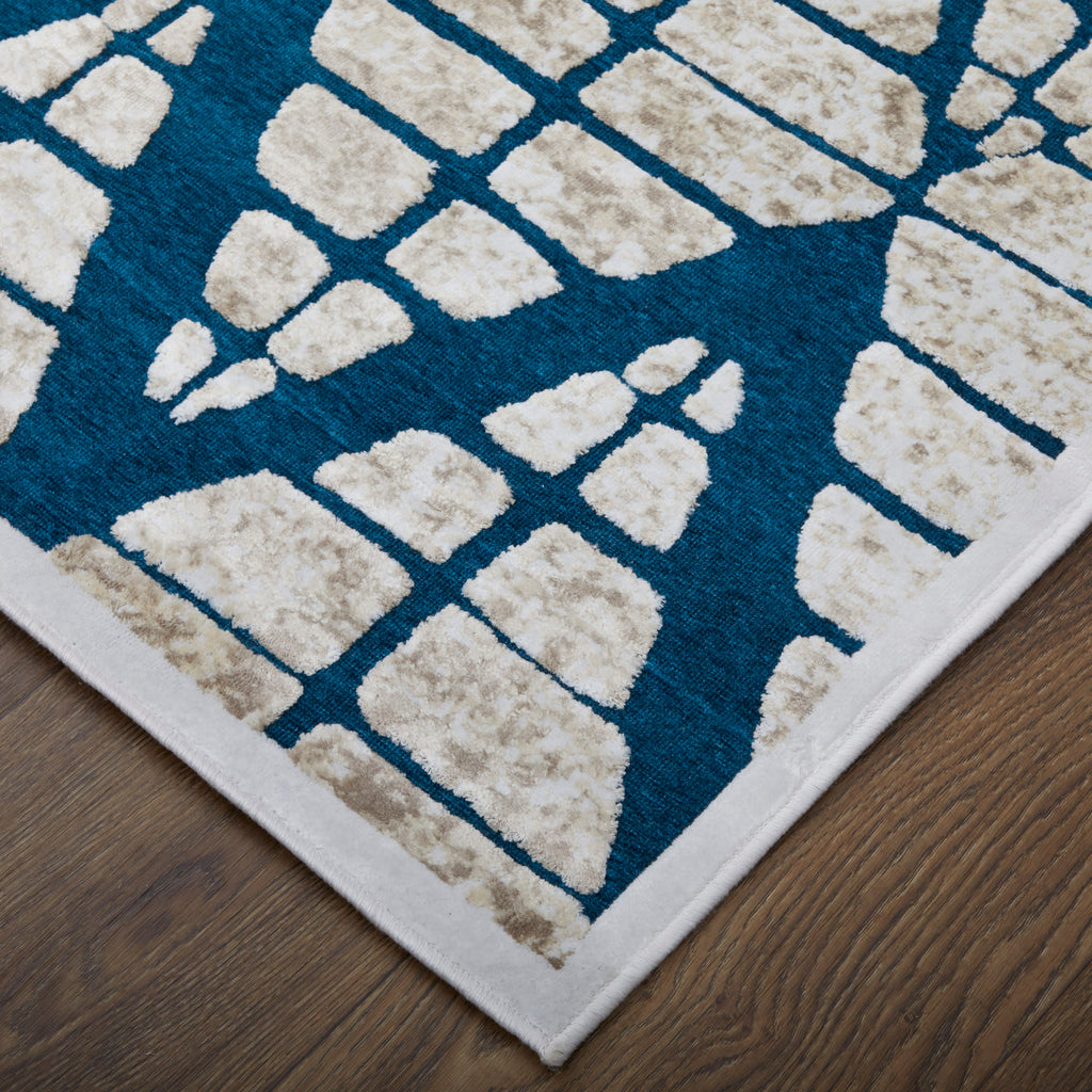 Saphir Mira Transitional Geometric Blue Green White Area Rug (7'6" x 10'6")