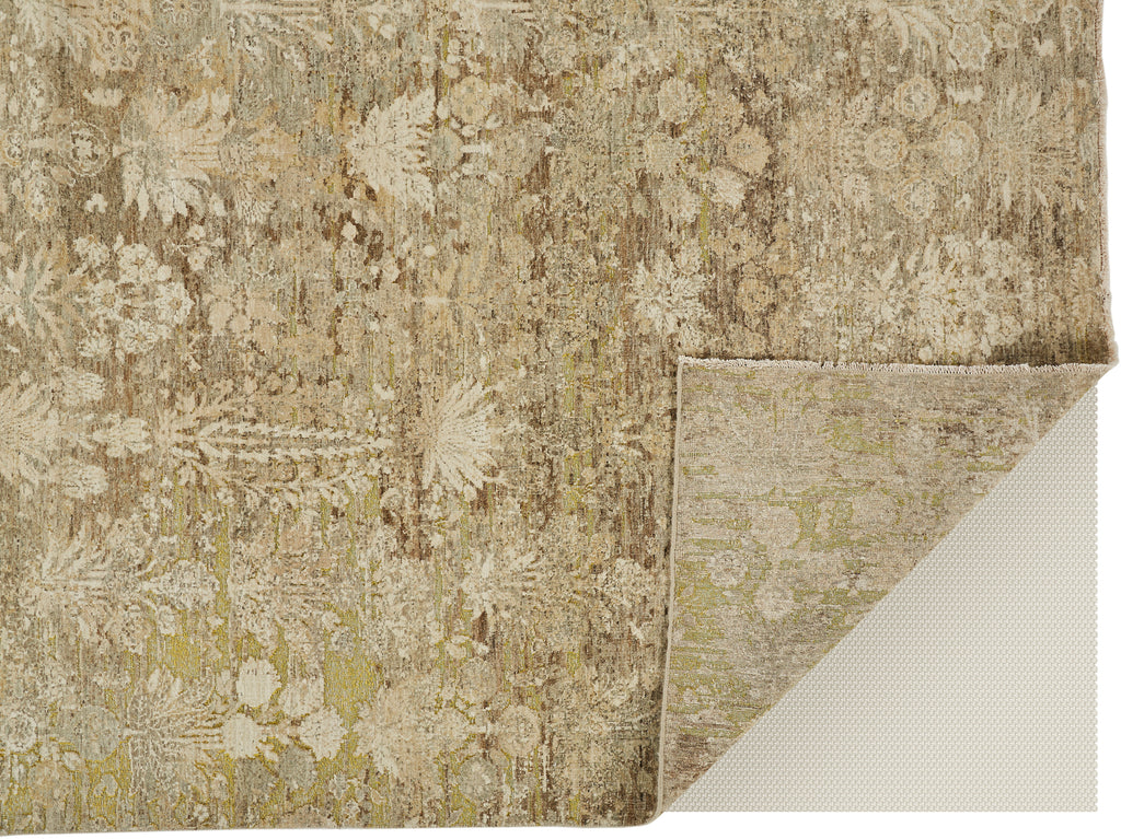 Siena Transitional Floral Botanical Tan Gold Brown Area Rug (7'9" x 9'9")