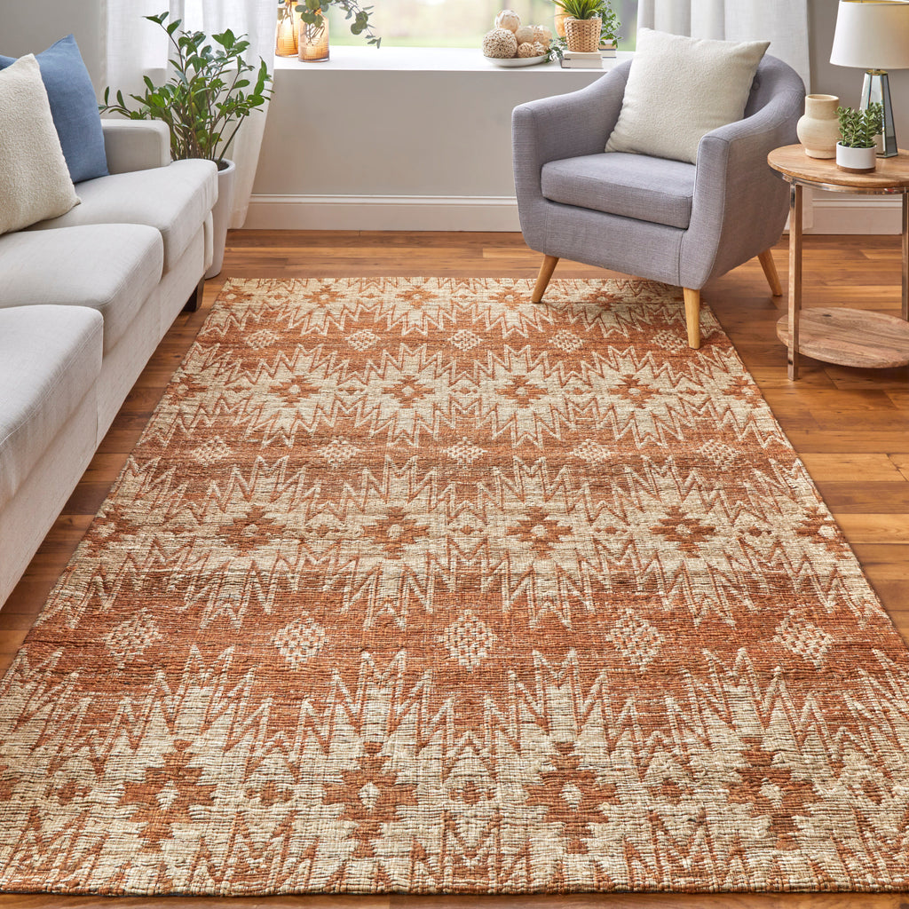 Lilliana Transitional Geometric Orange Ivory Tan Area Rug (3'6" x 5'6")