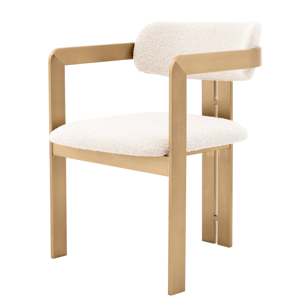 Dining Chair Donato Brushed Brass Finish Boucle Cream